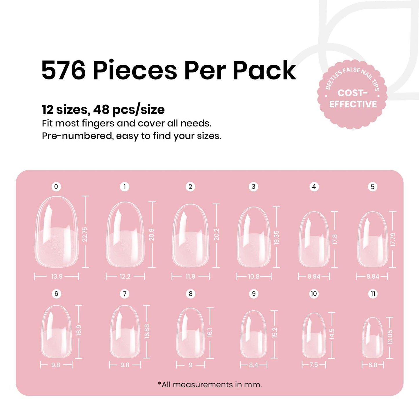Beetles Gel Nail Tips Short Oval 576Pcs, 12 Sizes Pre-Shaped Half Matte Press On Nails Gelly Tips False Nails for Gel Full Cover False Nails Home DIY Nail Salon Gifts for Girls Women