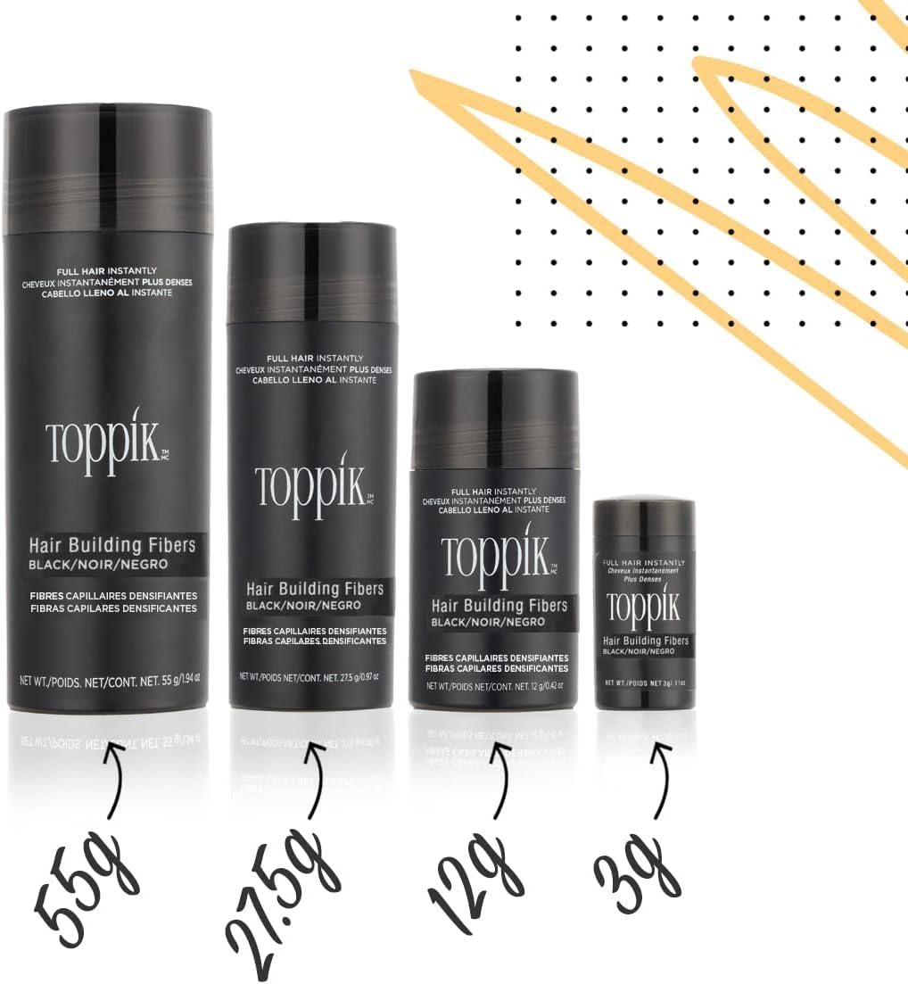 Toppik Hair Building Fibers, Black, 27.5g | Fill In Fine or Thinning Hair | Instantly Thicker, Fuller Looking Hair | 9 Shades for Men & Women