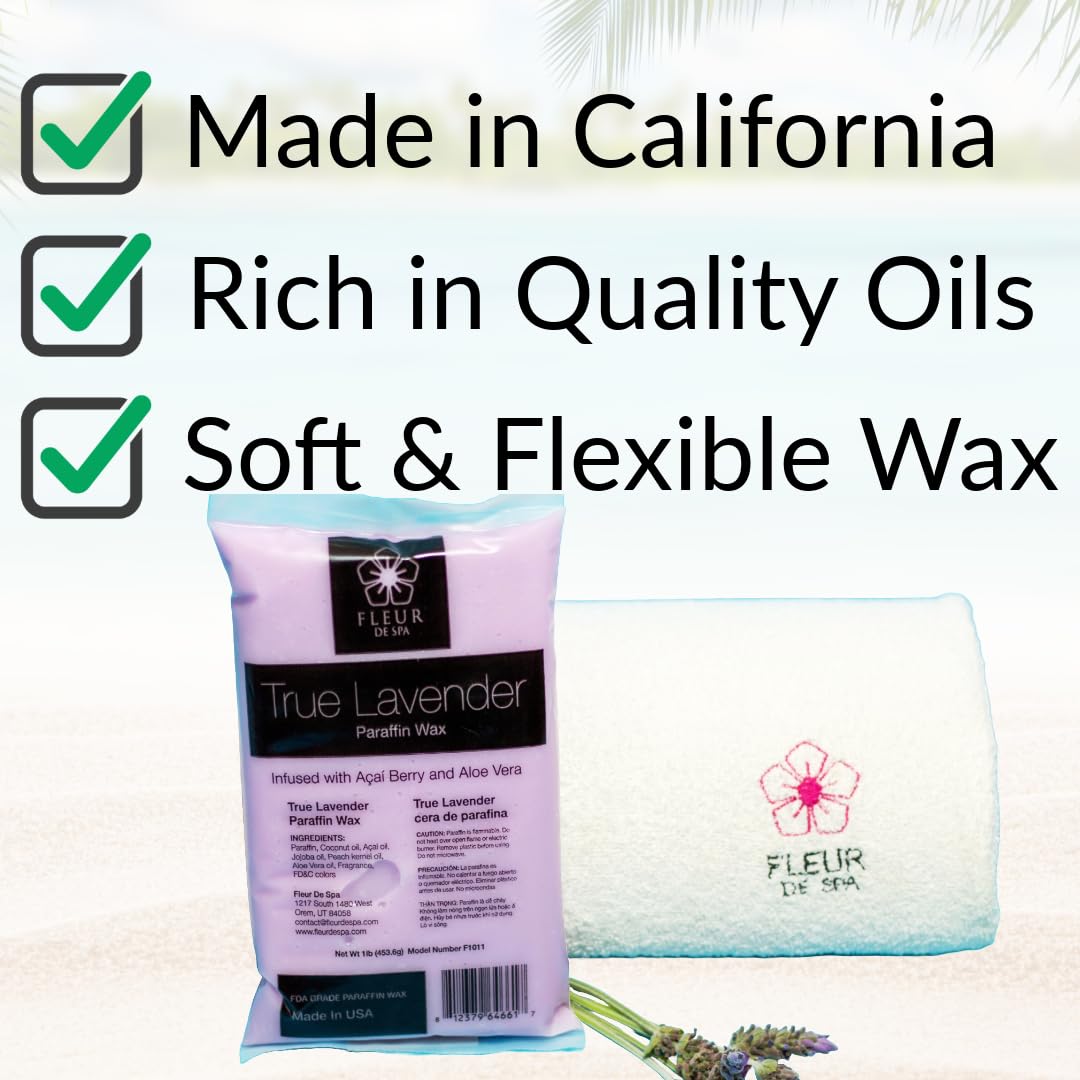 Paraffin Wax Refill for Hands and Feet | FLEUR DE SPA | Made in USA | With Acai, Coconut Oil, Jojoba, Aloe | Hydrates Dry Skin - At-Home Spa Experience