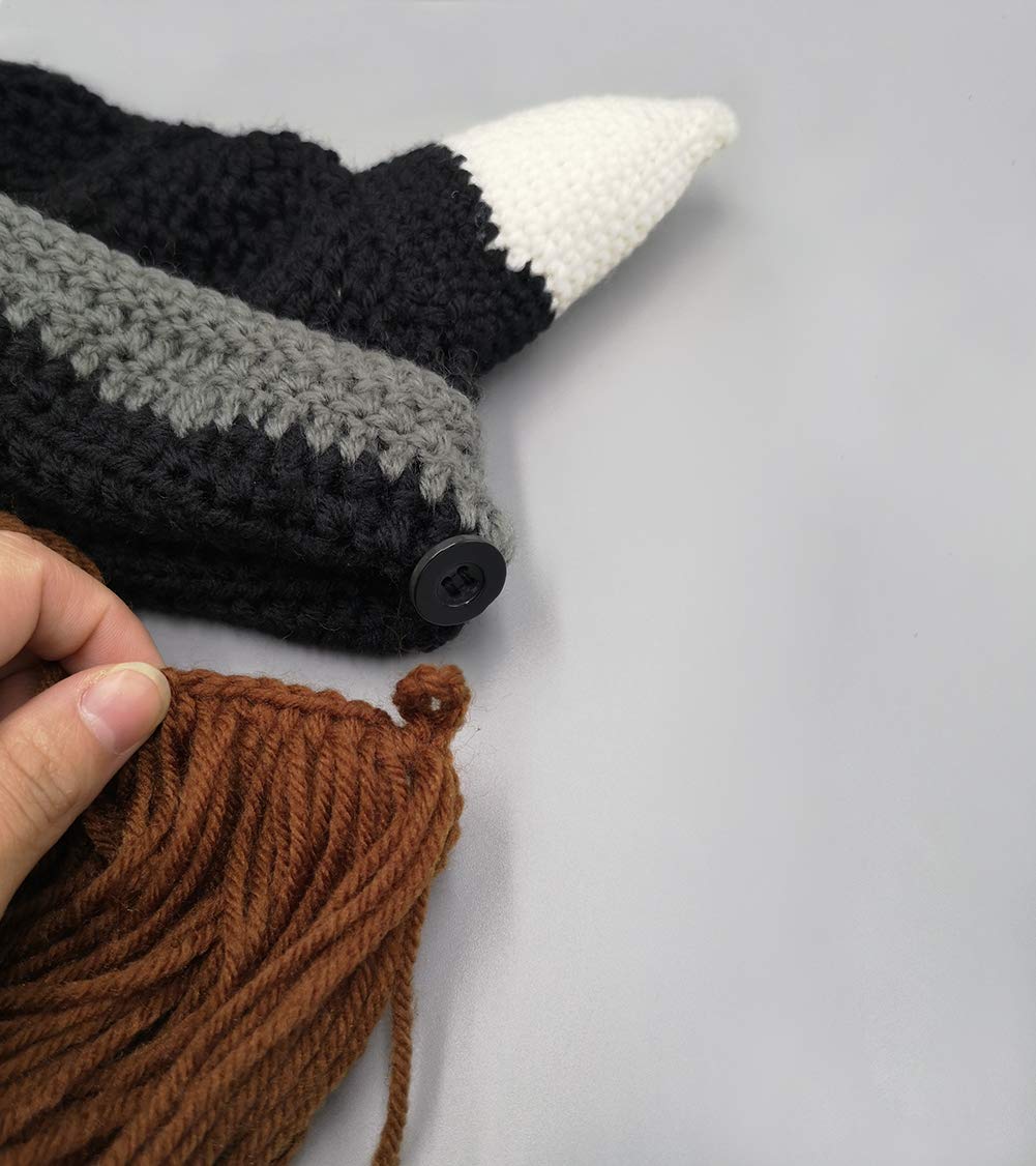MERRYJULY Men's Head Barbarian Vagabond Beanie Original Foldaway Beard Hats Halloween Viking Horns Bearded Caps (Viking Horns&Brown Beard)
