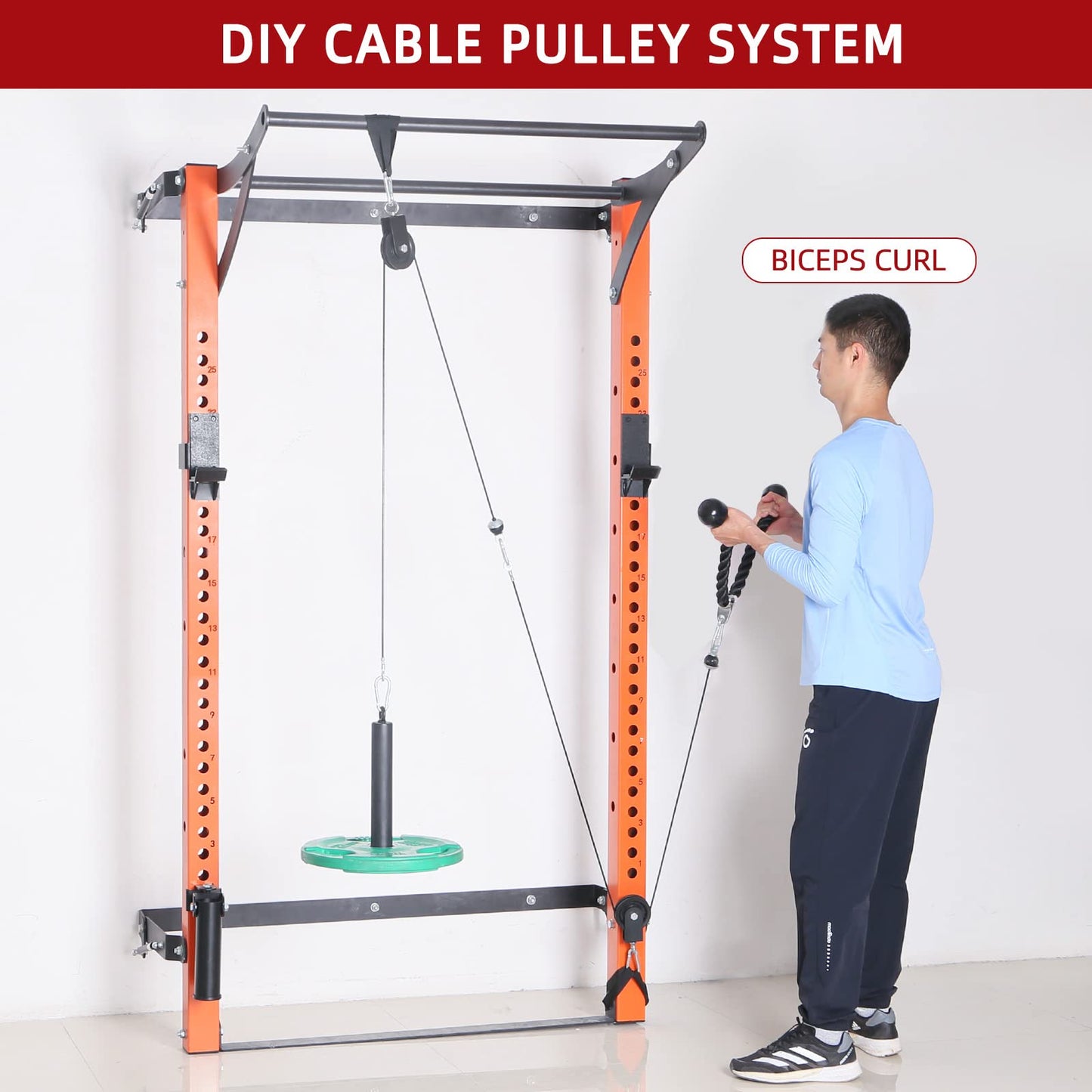 Tricep Rope Fitness Attachment Cable Machine Pulldown Heavy Duty Coated Nylon Rope with Solid Rubber Ends (36'' Black&Red)