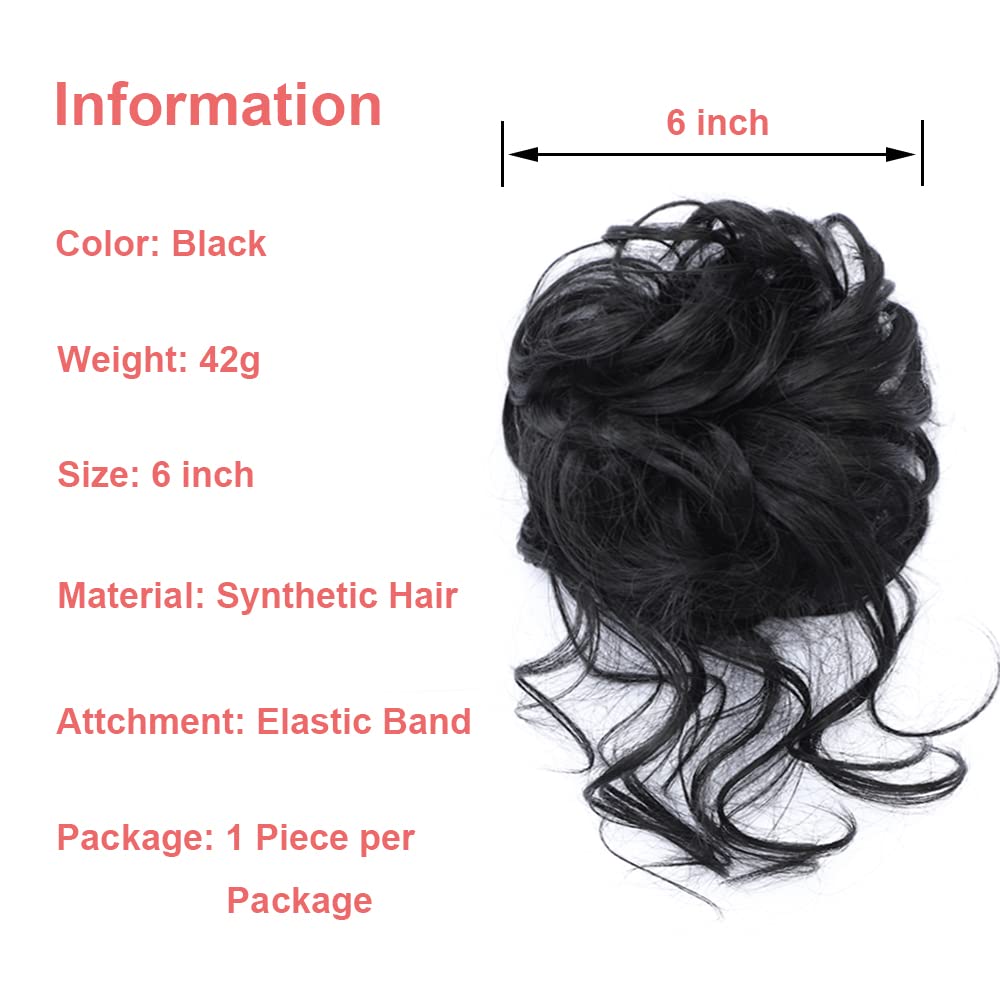 KETHBE Messy Bun Hair Piece Tousled Updo Hair Buns Extension Elastic Hair Band Hair Pieces Curly Hair Bun Scrunchie For Women (Black)