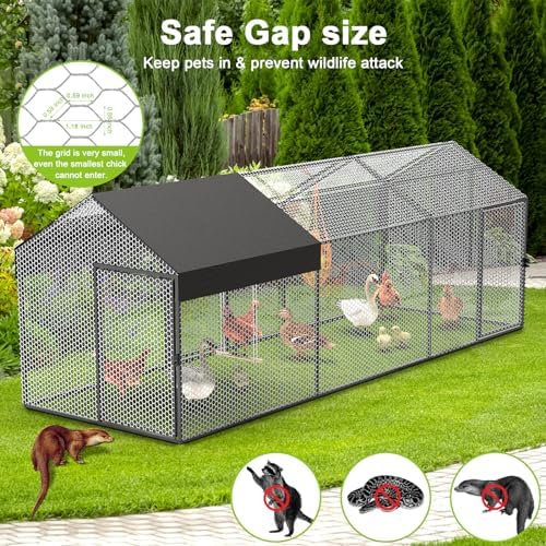 Metal Chicken Coop Run for 8-12 Chickens 118"×40"×40" Large Chicken Run for Yard with Cover,Portable Poultry Cage Hen House Outdoor Chicken Pens with Chicken Swing