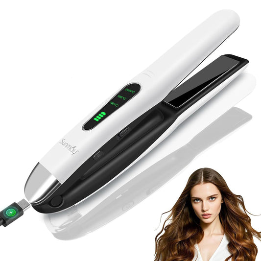 SUNMAY Cordless Hair Straightener, Portable Mini Flat Iron Hair Straightener for Travel, 20s Fast Heating, 5000mAh USB-C Rechargeable, Dual Voltage Hair Straighteners and Curlers 2 in 1 for Women
