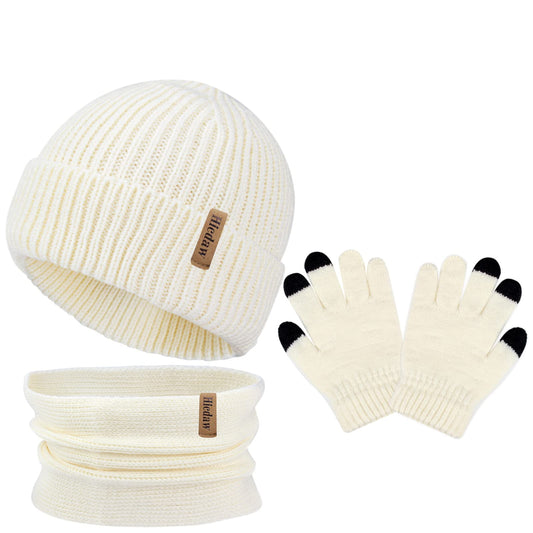 Hicdaw 3PCS Kids Winter Hat Glove Scarf Sets, Toddler Gloves Neck Warmer Baby Winter Hat Toddler Gloves Scarf Set for Boys Girls, White