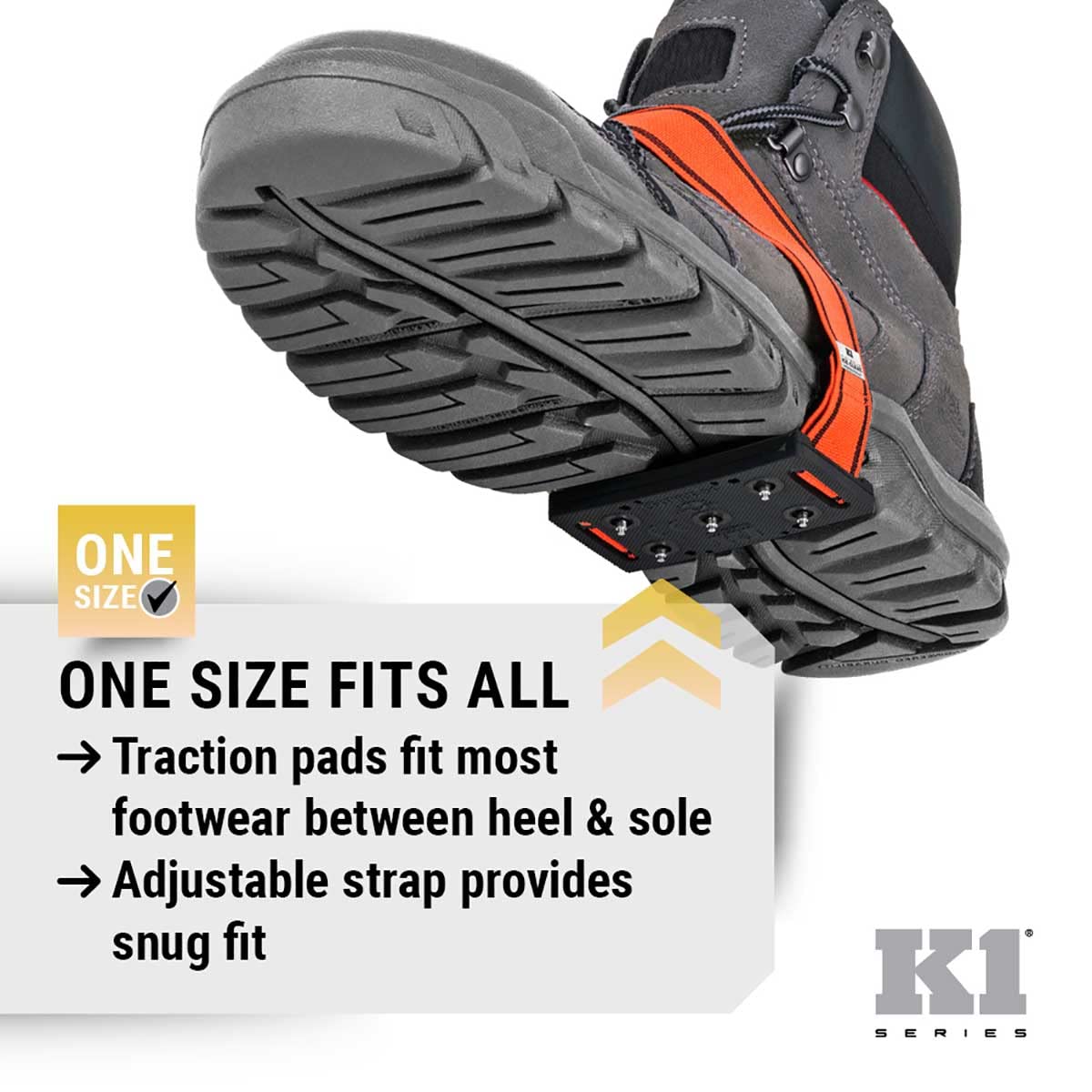 K1 Mid-Sole Ice Cleats - Rotatable Traction Aids For Shoes/Boots - Indoor/Outdoor, Climbing, Driving - Low Profile - Orange