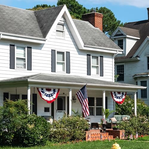 8 PCS USA Pleated Fan Flags, 2 × 4 FT Fourth of July Banner, Large Patriotic Flag Bunting, Red White Blue Decor Banner for 4th of July Decorations Independence Day Home Decor Supplies