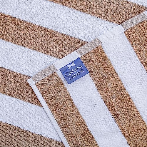 Arkwright California Chaise Lounge Cover - Pack of 2 - Striped Soft Cotton Cabana Towel with Pocket Holder for Beach Pool Outdoor Chair, 30 x 85 in., Beige