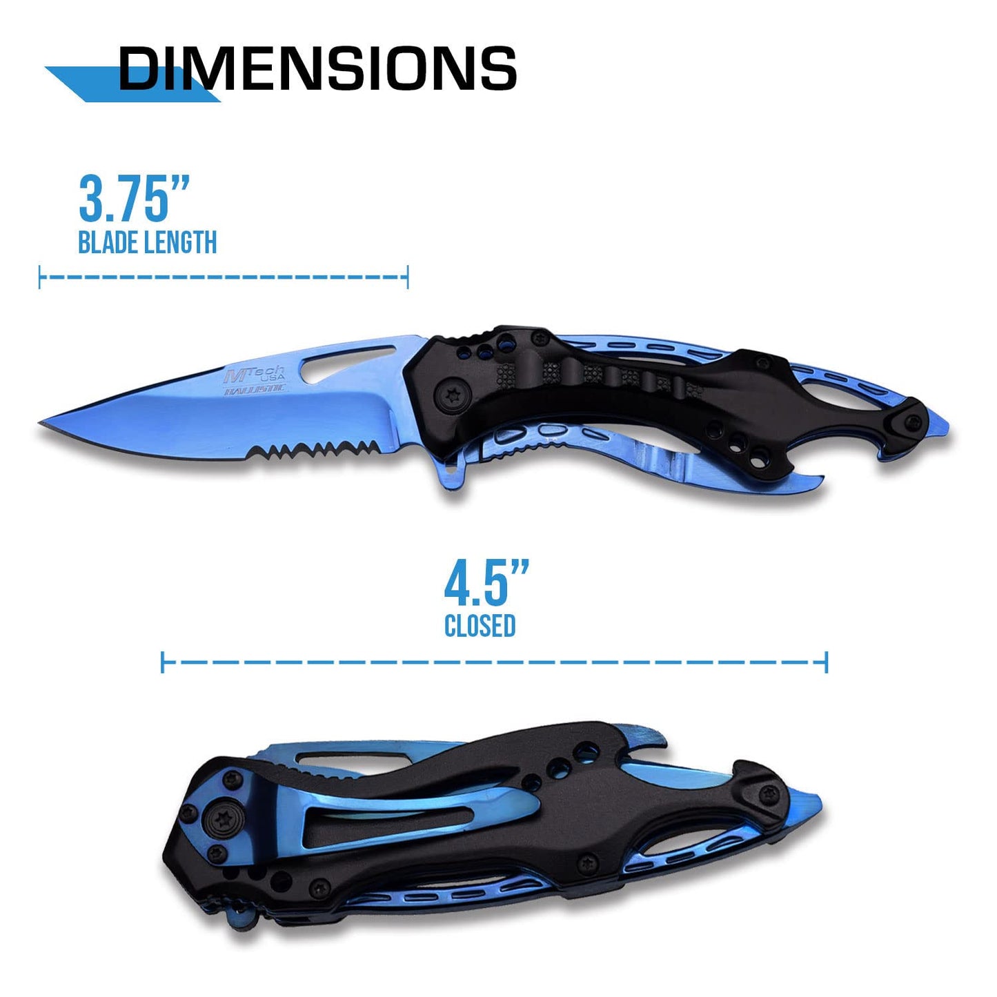 MTECH USA Tac-Force MT-A705BL spring Assisted Tactical Folding Knife, 4.5-inch Closed, Blue