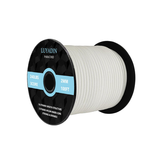 LUYADIN Paracord 240lb - Diameter 2mm Micro Utility Cord -3 Strand Parachute Spool Cord - 100ft 200ft,Paracord for Camping,Hiking,Fishing,Outdoor and DIY