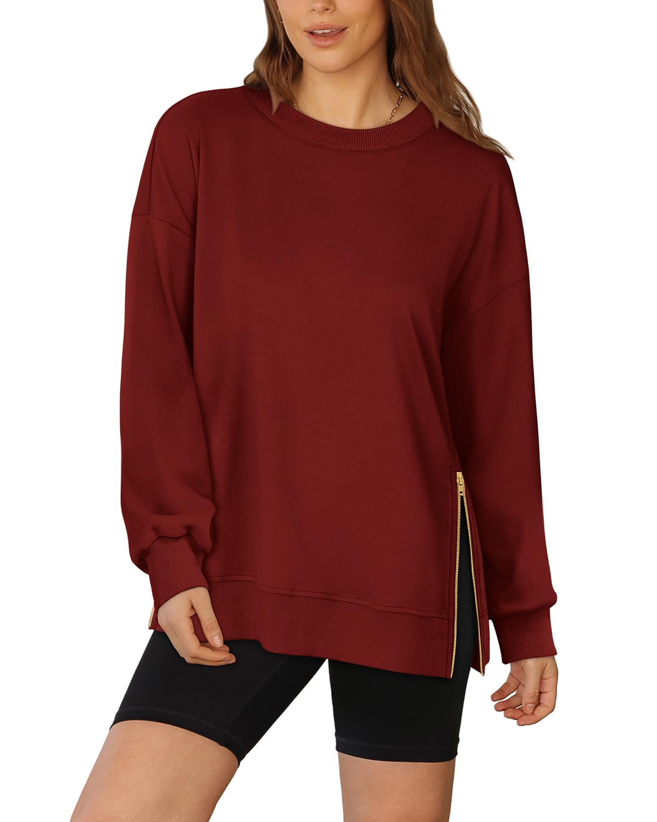 WIHOLL Oversized Sweaters for Women Loose Fit Casual Outfits Crewneck 2024 Fall Winter Sweaters Sudaderas Para Mujer Wine 2XL
