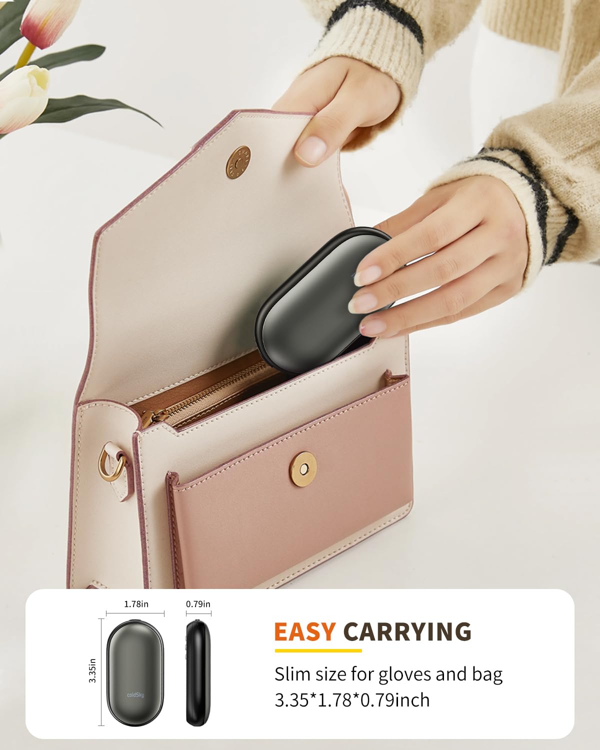 coldSky Hand Warmers Rechargeable 2Pack, Magnetic Hand Warmers 2-in-1 with Decompression Bead, Electric Reusable Hand Warmer with 3 Heating Levels, Portable Heater Winter Gift for Women, Men, Camping