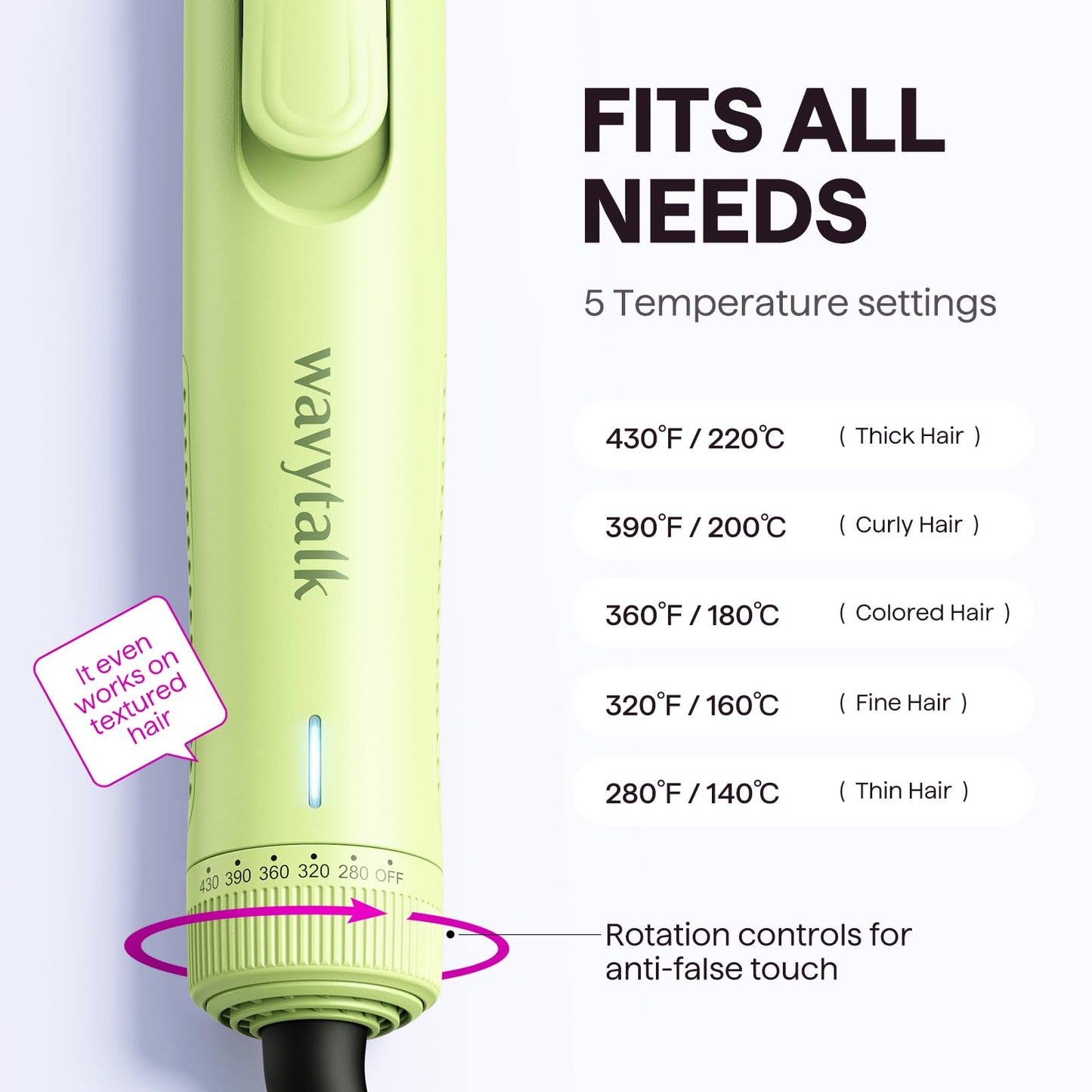 Wavytalk Airflow Styler Curling Iron, Cool Curl, 360° Cool Air Lock in Style for Lasting Curls, Reduces Damage, 2 in 1 Hair Straightener and Curler, 1 Inch, Anti-Scald for Short Long Hair, Green