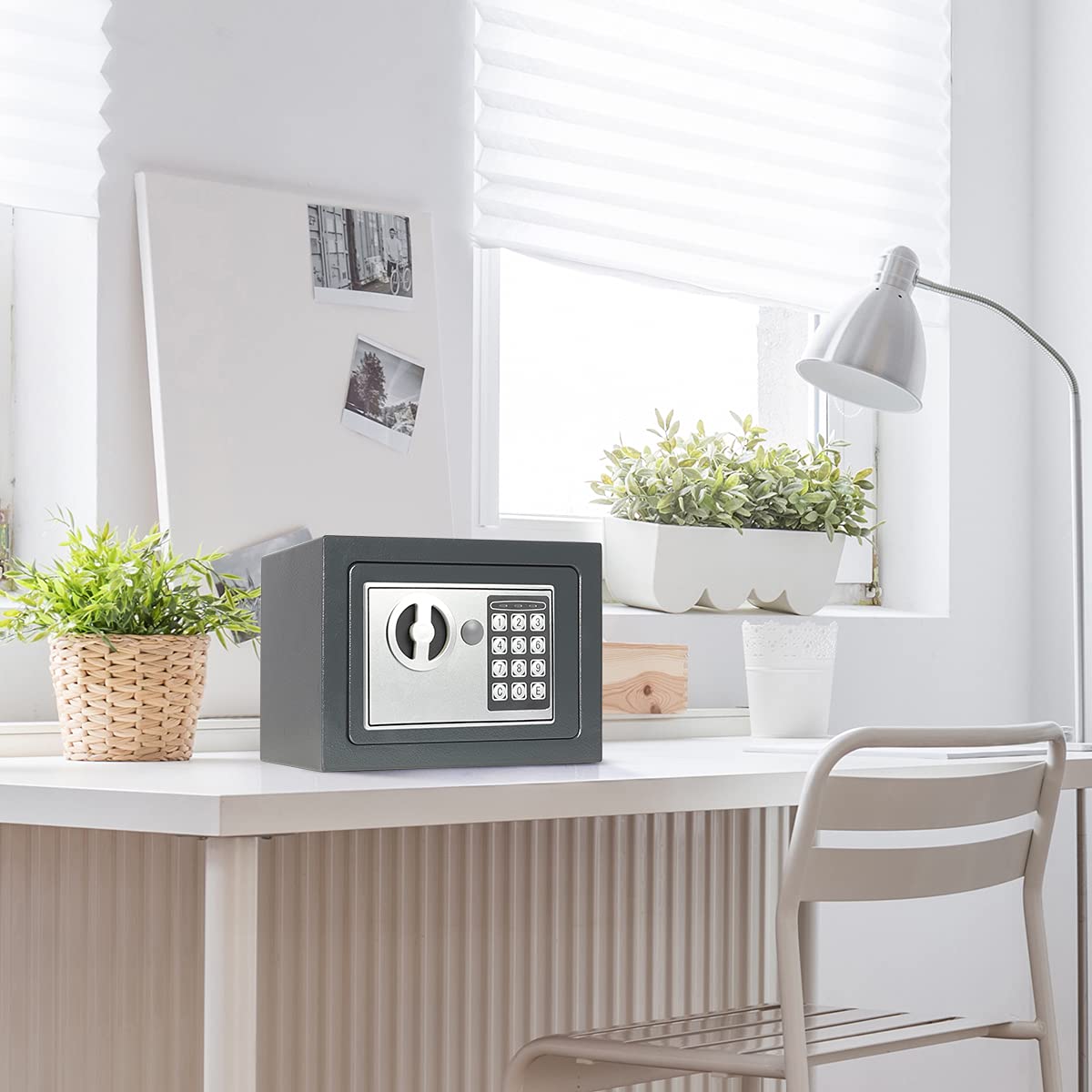 Jssmst Small Safe Box for Money - 0.23CF Mini Safe with Electronic Keypad, Lockable Box for Home Security and Personal Storage, 9.06 x 6.69 x 6.69 inch, Grey