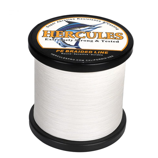 HERCULES Braided Fishing Line 12 Strands, 100-2000m 109-2196 Yards Braid Fish Line, 10lbs-420lbs Test PE Lines for Saltwater Freshwater - White, 10lbs, 100m