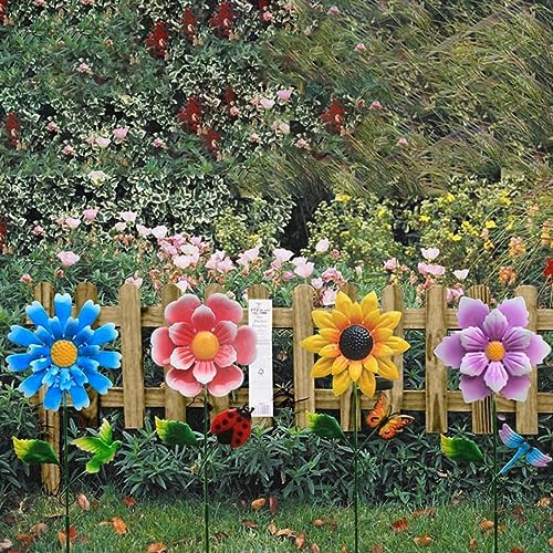Solar Garden Stakes Lights for Outdoor Decor, 4 Pack Waterproof Metal Art Stick Flowers, Light for Outside Garden Patio Pathway Yard Backyard Porch Lawn