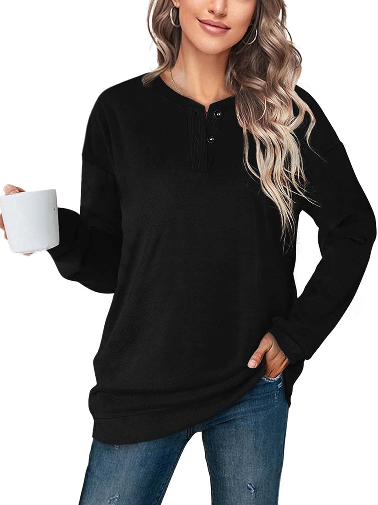 OFEEFAN Tunic Sweatshirts For Women Black Long Sleeve Sweaters For Women Winter Oversized XXL