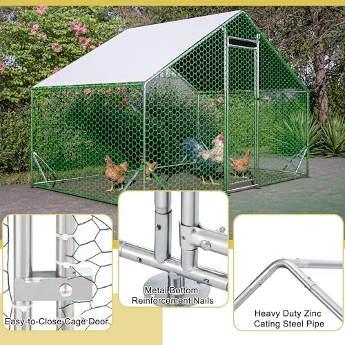 Metal Chicken Coop 10x6.6x6.56ft Walk-in Poultry Cage for 5/10 Chickens Chicken Run Hen Rabbit Duck House with Waterproof Cover for Outdoor Farm Use