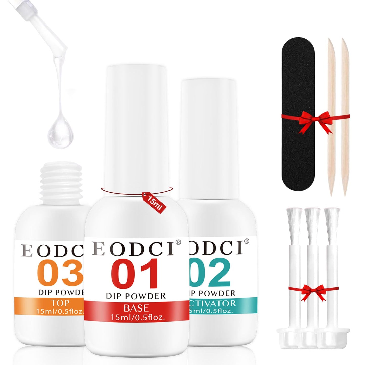eodci Dip Powder Liquid Set,15ml Large Capacity Dipping Powder System Essential Set with Base & Top Coat,Dip Powder Activator, No Need Nail Lamp Cured,Good for Nail Salon and Nail Beginners