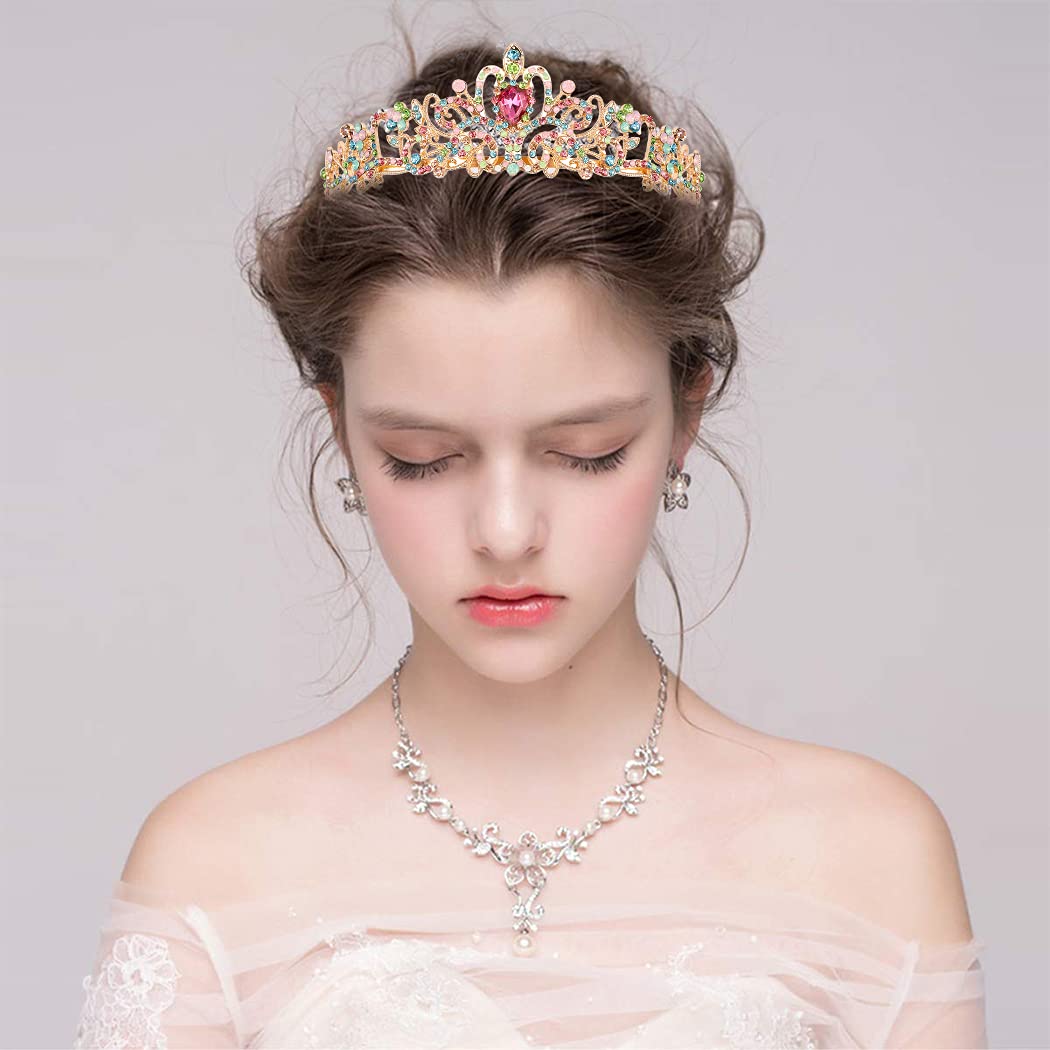 Didder Gold Tiaras for Women, Multicolor Rhinestones Tiaras and Crowns for Women Elegant Crown with Combs Princess Crown Tiaras for Girls Women's Headbands Bridal Wedding Prom Birthday Party