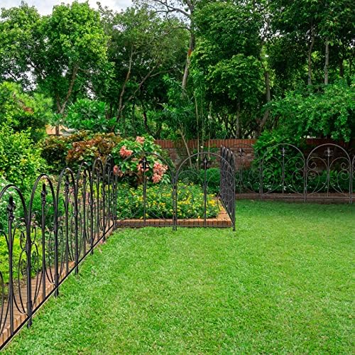 Skcoipsra Decorative Garden Fence 10 Pack, 24in(H) x 10ft(L) Animal Barrier Fence, Rustproof Metal Fencing for Yard, Dog Rabbits Wire Section Garden Edging Border for Yard Patio, Arched