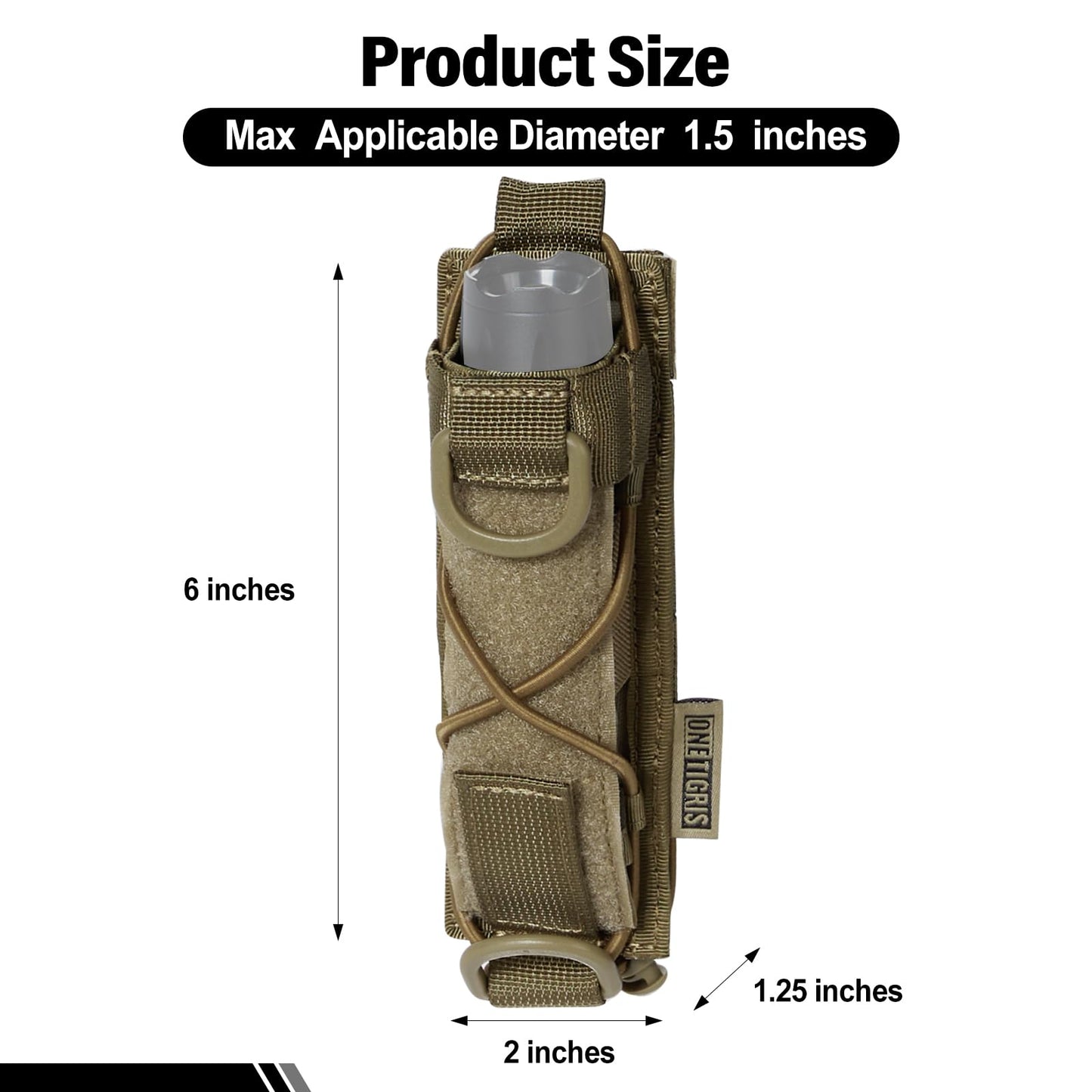 OneTigris Flashlight Holster Molle Flashlight Holder for Belt Tactical Pouch for Torch Linear Hand Tool with Open-top MOLLE Strap for Vertical & Horizontal Carrying