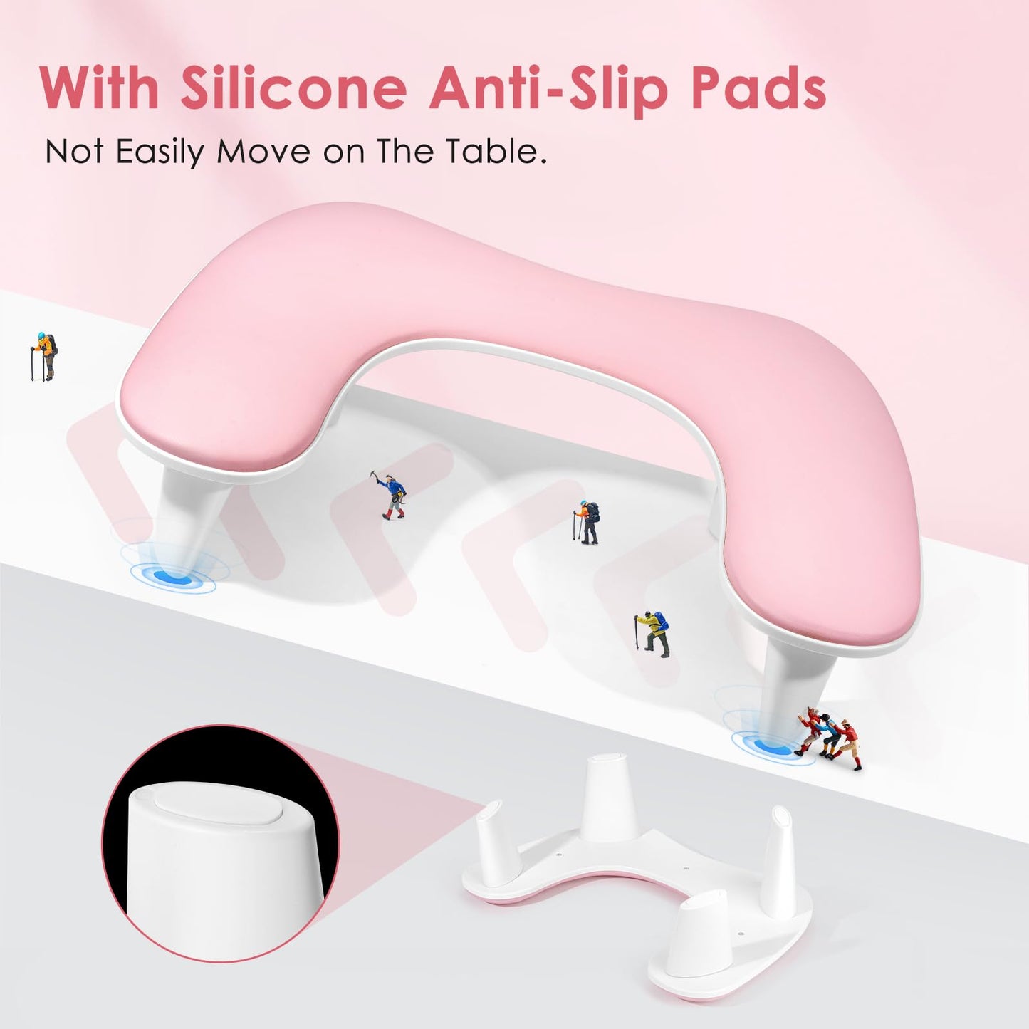 Arm Rest for Nails Tech: U-Shaped Manicure Nail Arm Rest Stand Pink Big Armrest Microfiber PU Leather Hand Rest Pillow for Acrylic Nail Cushion