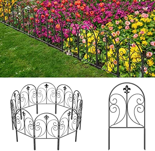 Skcoipsra Decorative Garden Fence 10 Pack, 24in(H) x 10ft(L) Animal Barrier Fence, Rustproof Metal Fencing for Yard, Dog Rabbits Wire Section Garden Edging Border for Yard Patio, Arched