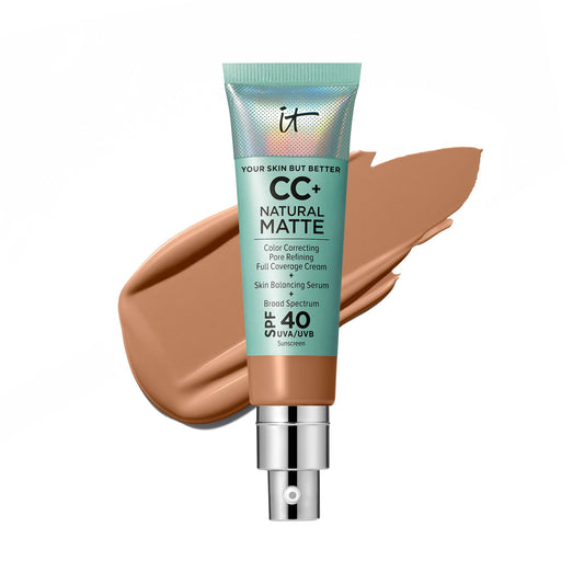 IT Cosmetics CC+ Cream Natural Matte Foundation with SPF 40 - Shine-Reducing & Long-Wear Full Coverage Foundation For Oily Skin - With Hyaluronic Acid - Non-Comedogenic, Tan Rich - 1.08 fl oz