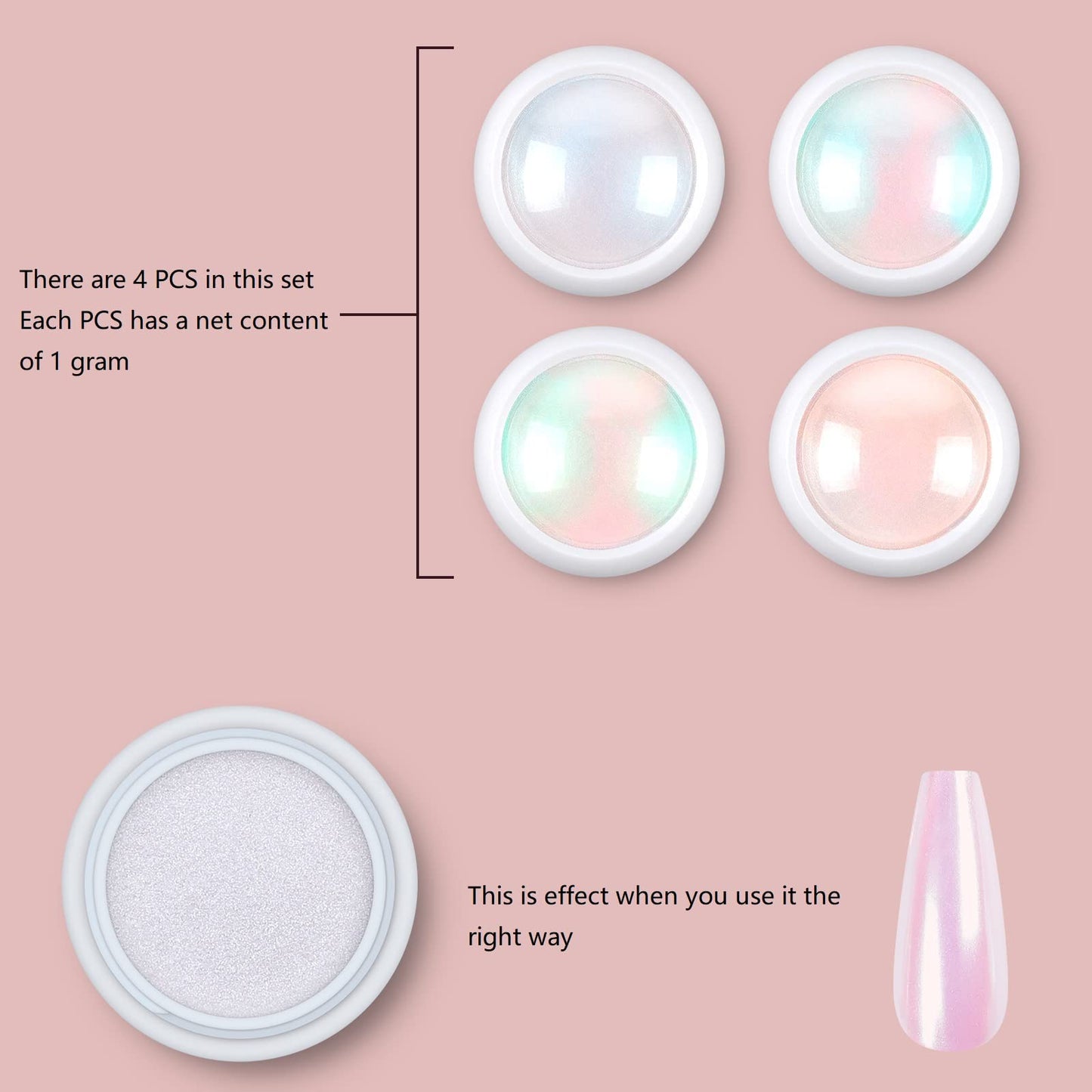 Artdone Chrome Nail Powder Metallic Mirror Glitter Effect Pigment Iridescent Aurora Mermaid Pearl Dust Kit for Gel Polish Nail Art Decoration, Resin Craft Arylic Powder