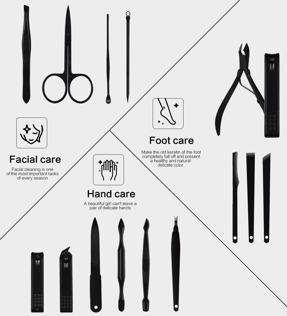 Nail Clippers Sets High Precisio Stainless Steel Nail Cutter Pedicure Kit Nail File Sharp Nail Scissors and Clipper Manicure Pedicure Kit Fingernails & Toenails with Portable Stylish case (Black)
