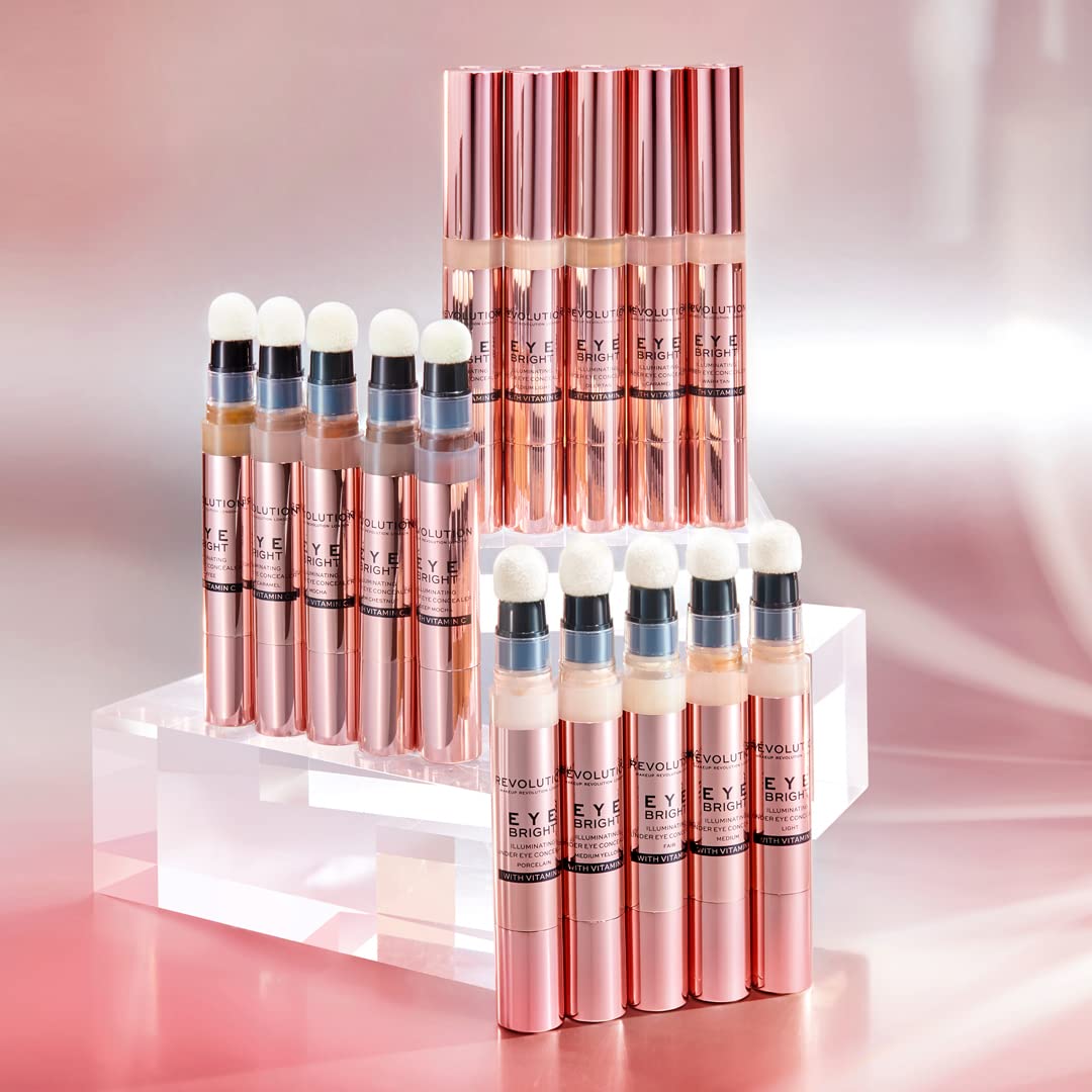Makeup Revolution Eye Bright Concealer, Buildable Coverage, Dewy Finish, Caramel, 3ml
