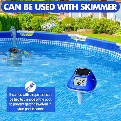 2025 Next-Gen Solar Pool Thermometer Floating Easy Read, Digital Pool Thermometer with Extra-Large Backlit LCD Screen & Rope, IP68 Waterproof Pools Water Temperature Gauge for Hot Tub, Spa