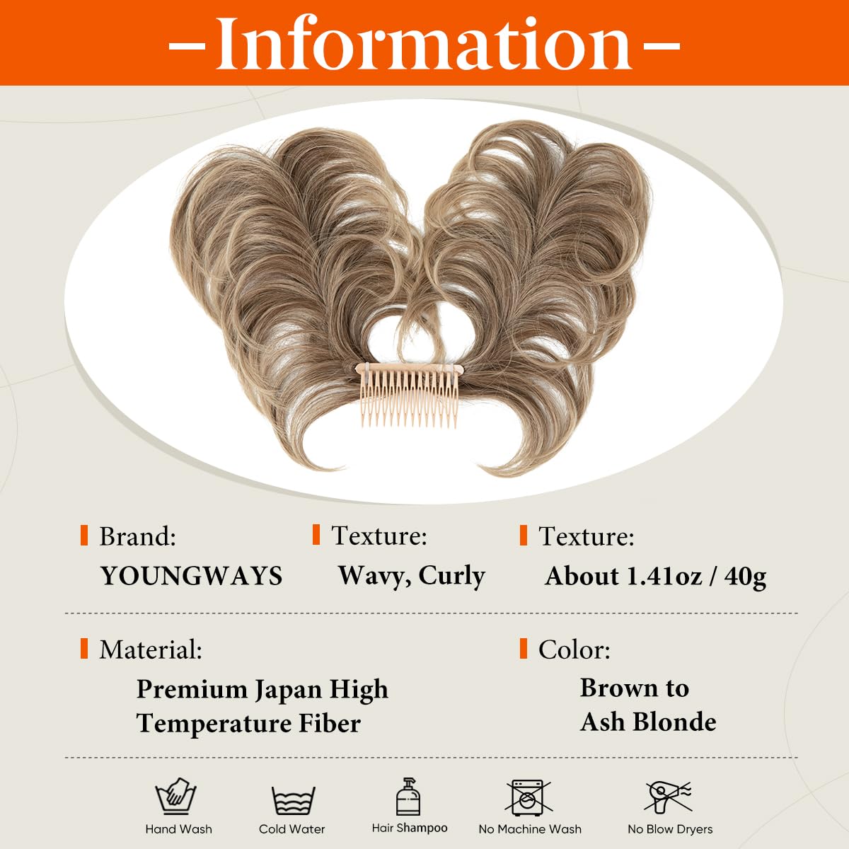 youngways Messy Bun Hair Piece Side Comb Clip in Hair Bun Hairpiece for Women Short Natural Straight Versatile Adjustable Styles Easy Hair pieces (Brown to Ash Blonde-C)