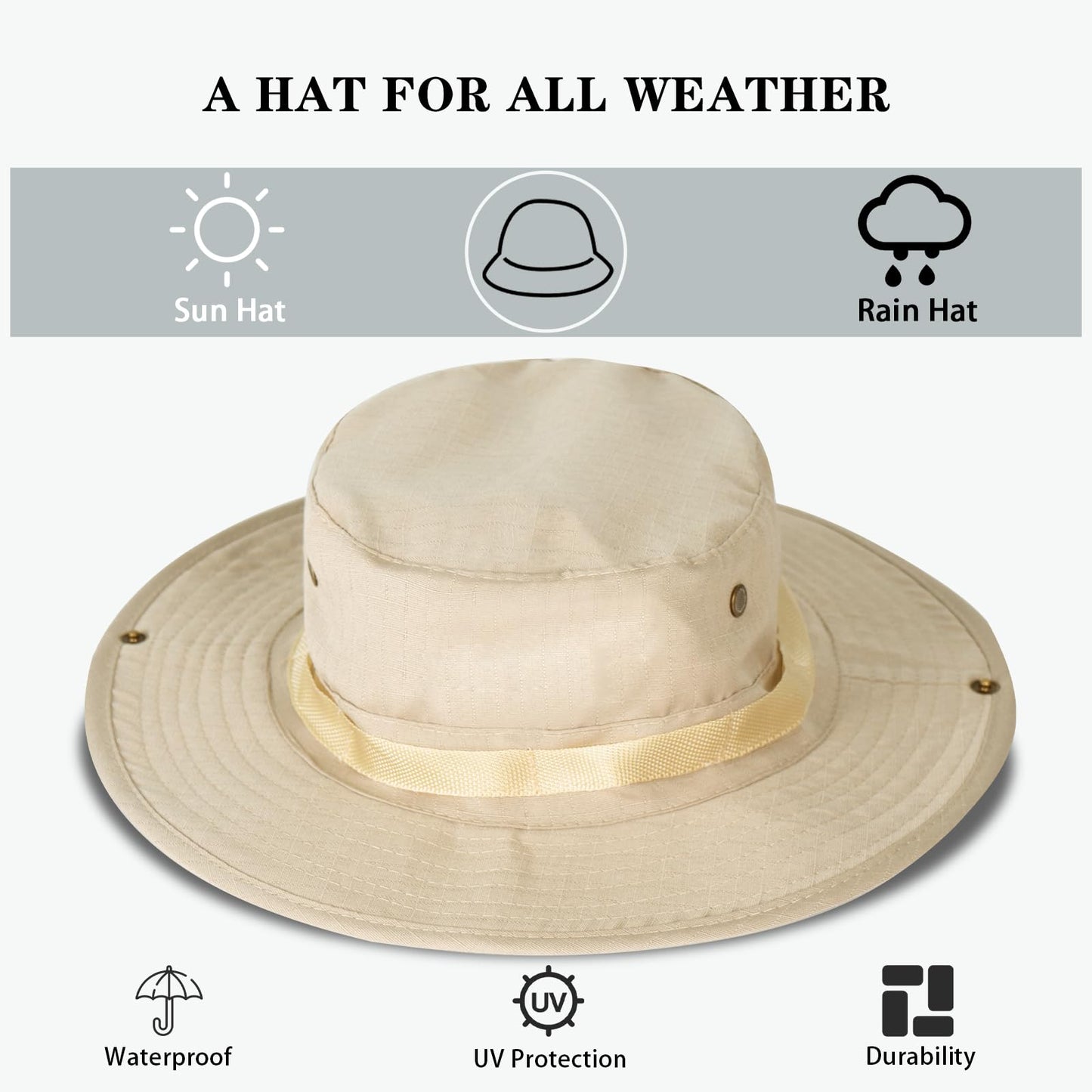 Sun Hats for Men Women Bucket Hat UPF 50+ UV Protection Boonie Hat for Safari Fishing Hiking Garden Beach Beige