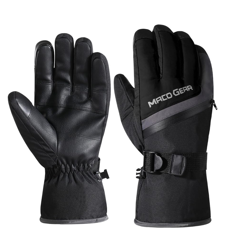 WTACTFUL Waterproof Insulated Mens Ski Gloves Touchscreen Winter Warm 3M Thinsulate Snowboard Snowmobile Cold Weather Gloves Black L