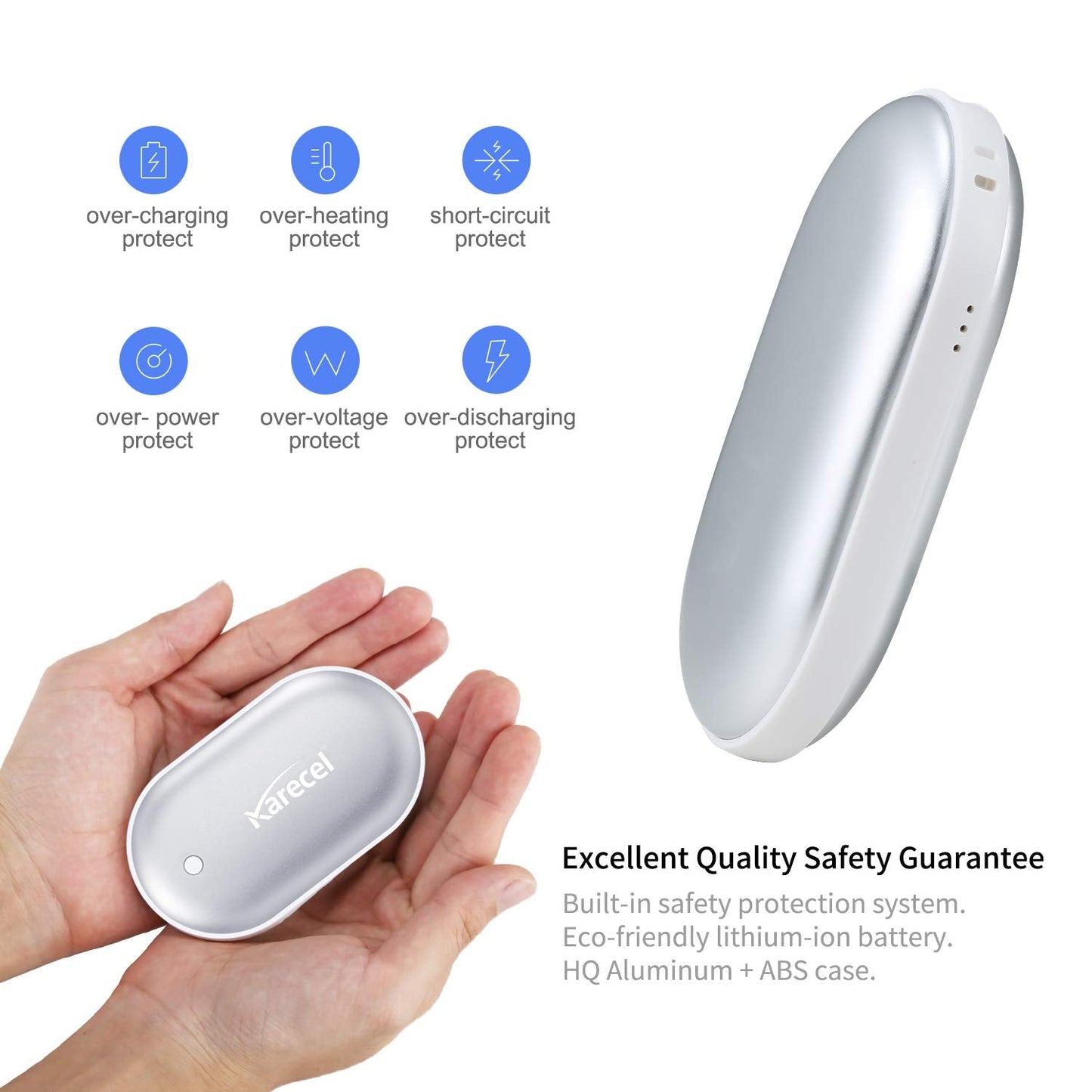 Karecel Rechargeable Hand Warmers, Electric Hand Warmer 5200mAh Powerbank Reusable Handwarmers, Portable USB Hand Warmer Heater Battery Pocket Warmer, Best Gifts for Men and Women in Cold Winter