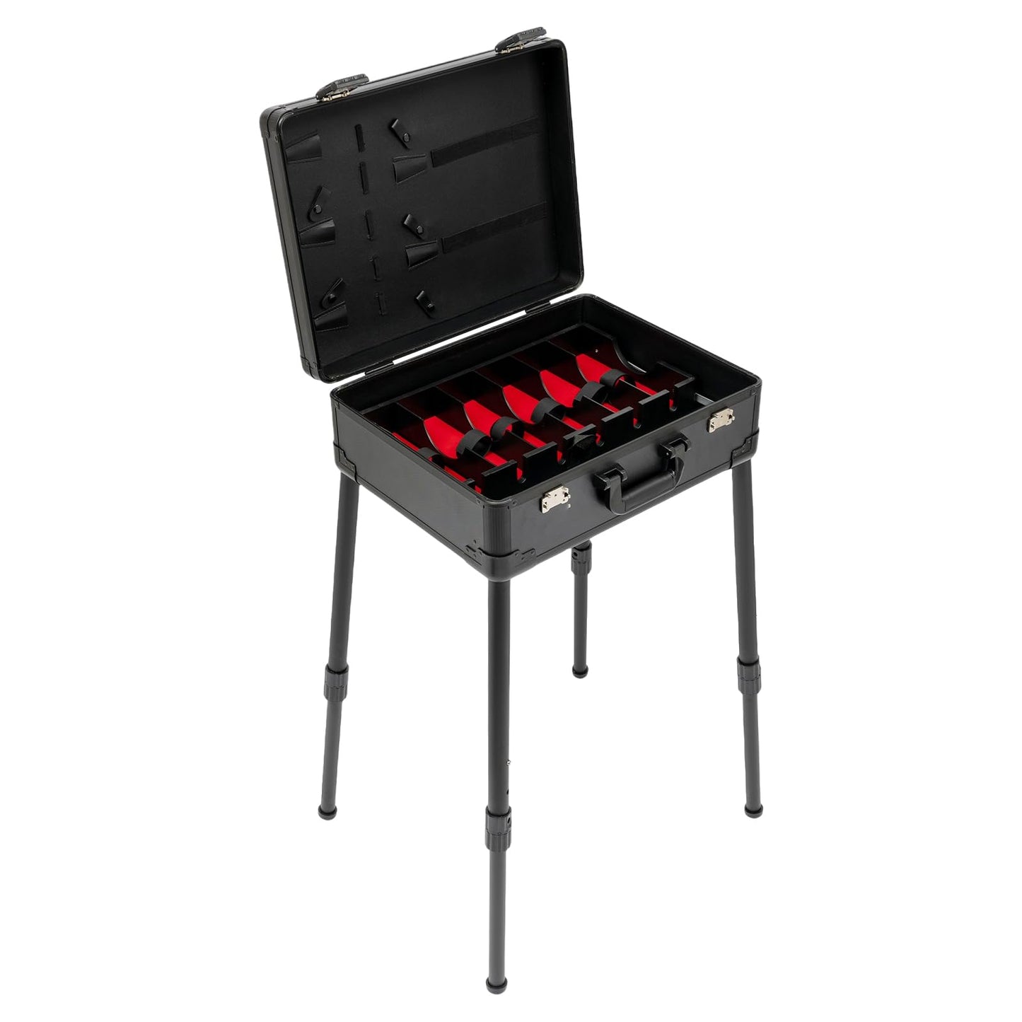 CRYBY Barber Case, Rectangular Travel Carrying Case with 4 Support Legs, Professional Hairdresser Tool Box Organizer, Adjustable Height 18.11-31.5In