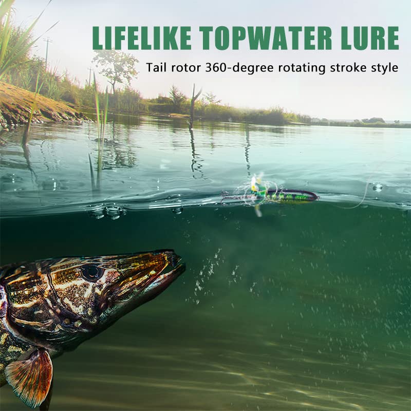 HENGJIA Fishing Lures for Bass, Whopper Lure Plopper Lures Kit for Bass Trout, Bass Topwater Lures with Floating Rotating Tail for Freshwater Saltwater