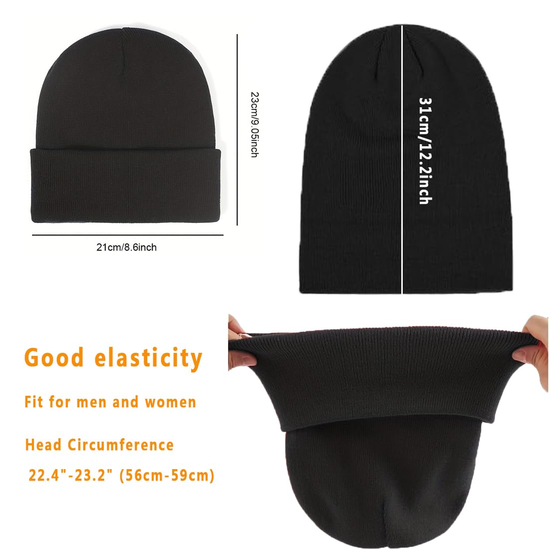 Facecozy 2 Pack Satin Lined Beanie Hats for Women Soft and Warm Winter Hats for Women Men Slouchy Beanie Hat(Black&Grey)