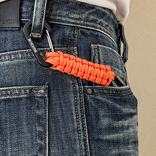 BRAVESHINE 1 Black 1 Orange Paracord Keychain Hooks Carabiner Clips, Lanyard Hanger D Ring Heavy-weight Stroller Hooks Holder for Water Bottle, Key, Backpacks, Tools, Men, Women