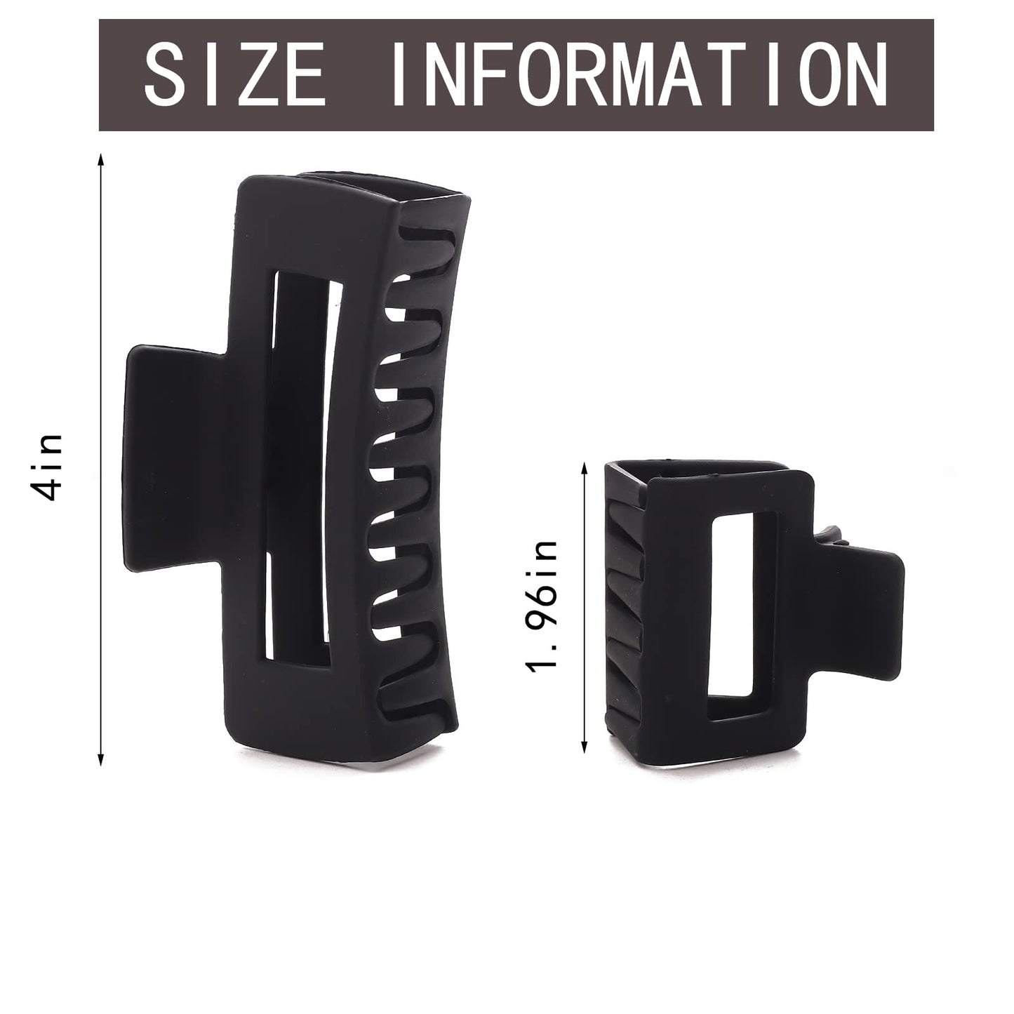 12 Pack Black Square Claw Clips, Big and Small Neutral Rectangle Hair Claw Clips, Non-slip Matte Large Hair Clips for Women,Strong Hold jaw clip for Thick Thin Hair