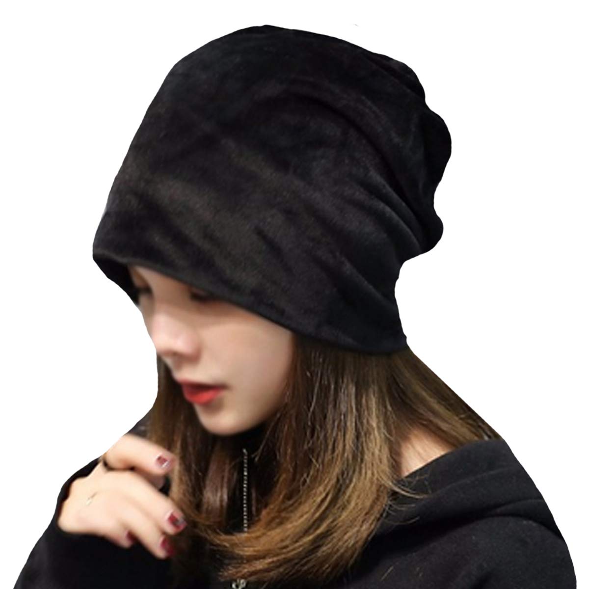 LABANCA Women Fashion Leisure Winter Warm Hat Velvet Soft Beanie for Outdoors Black