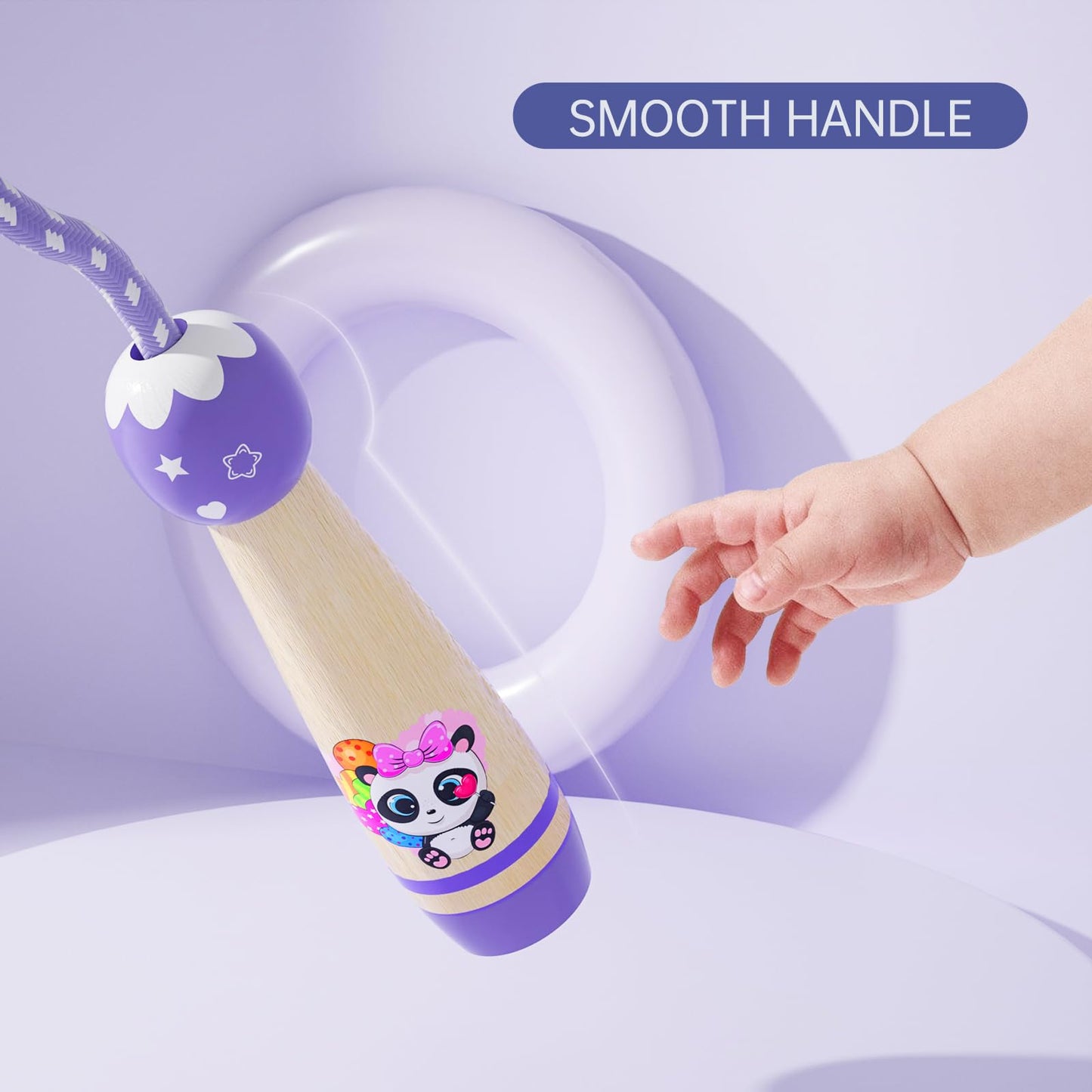 Jump Rope for Kids-Adjustable Cotton Braided Skipping Rope with Wooden Handle for Toddler Fitness Workout Exercise Outdoor Activity