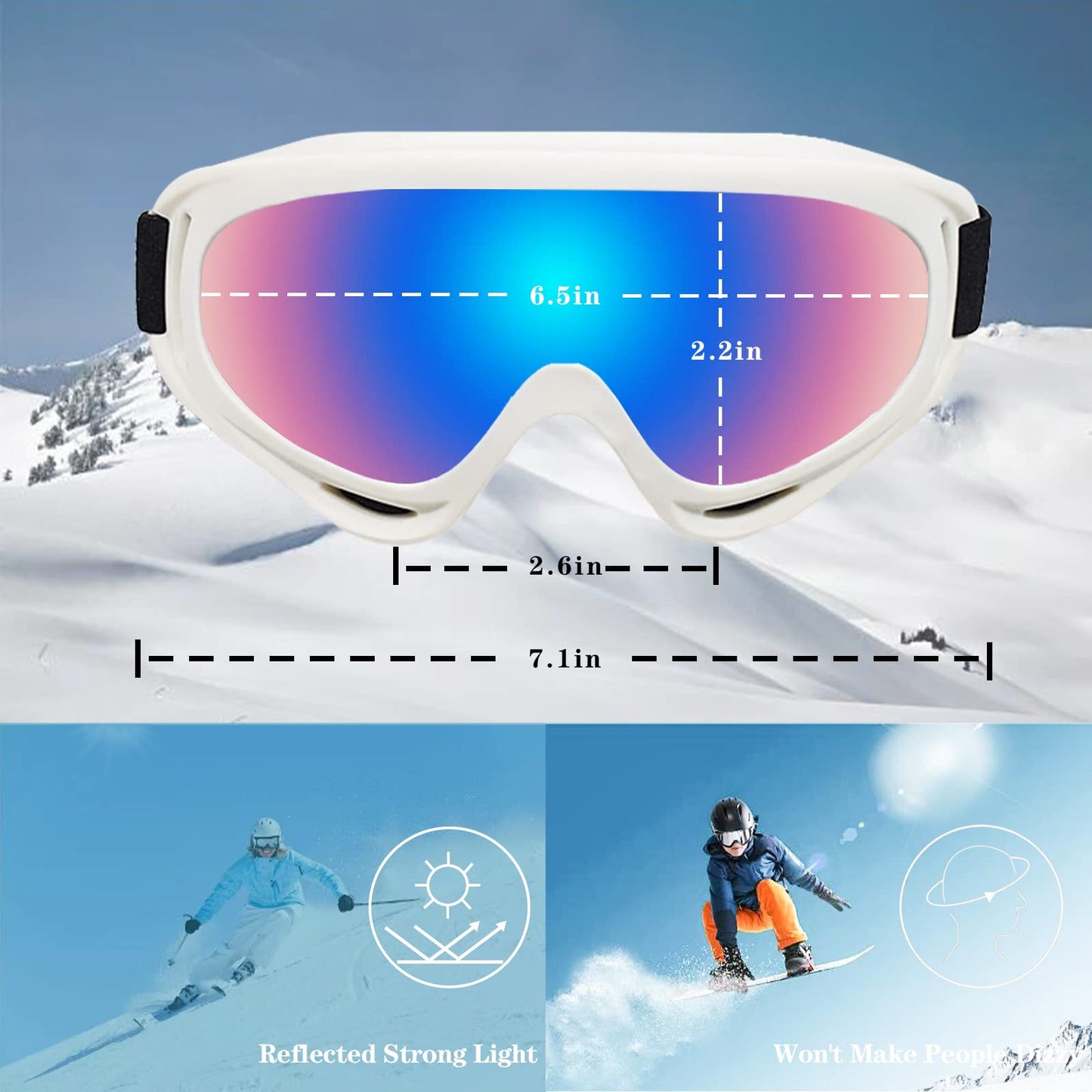 Reseldda 3-Pack Ski Goggles Snow Snowboard Motorcycle Goggles for Adult Men Women Youth Teens Kids Boys & Girls Winter Snow Sports Goggles (Pink+White+Black)