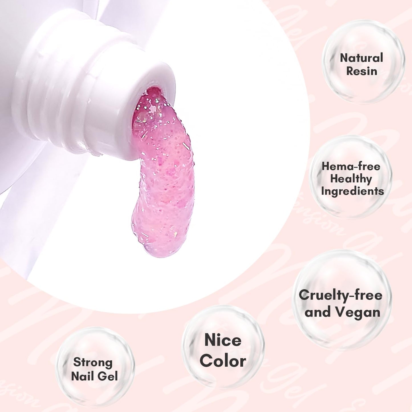 Makartt Poly Nail Gel: 50ML Glitter Pink, Strong Builder for Extension Overlay Strengthener 3D Diy, Multifunctional, Long-lasting for Nails Manicures Home Salon-Rosalia