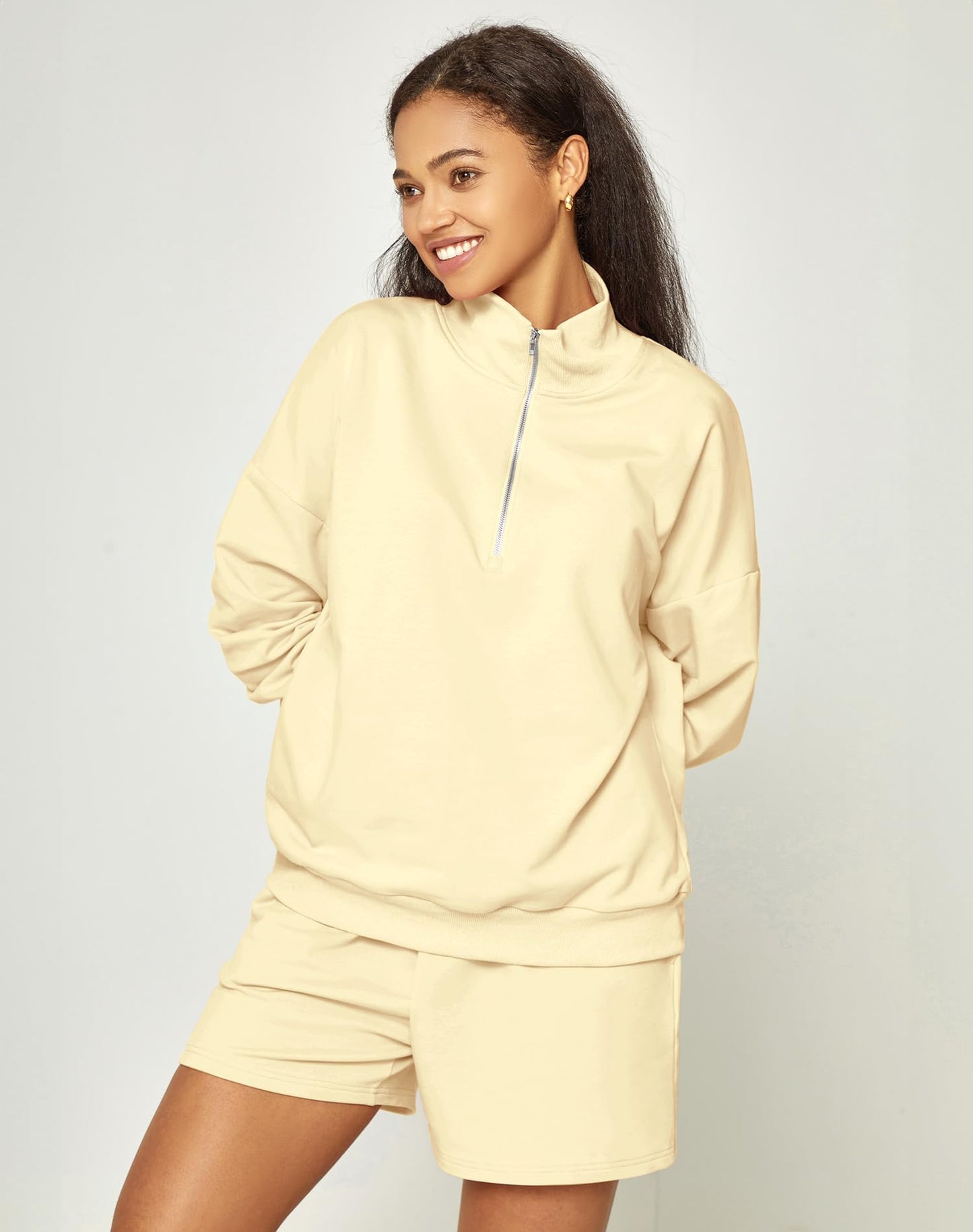 FUPHINE Women Two Piece Outfits Sweatshirt Casual Set Lounge Wear Tracksuit Set 2024 Trendy Sweat Set For Winter Apricot L