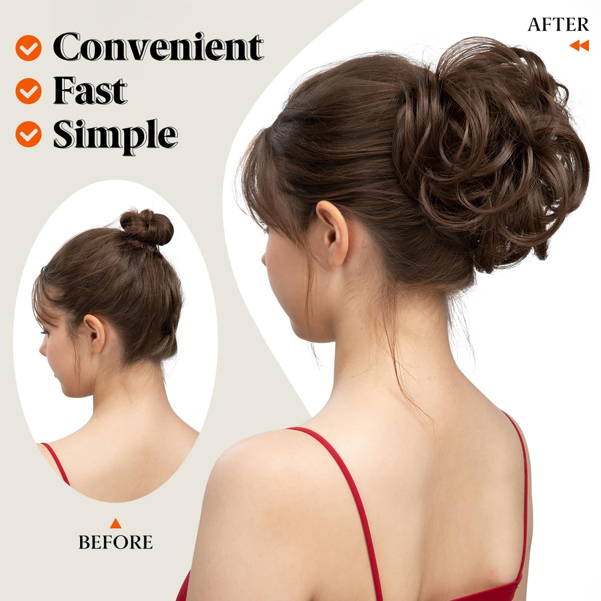 youngways Messy Bun Hair Piece Side Comb Clip in Hair Bun Hairpiece for Women Short Natural Straight Versatile Adjustable Styles Easy Hair pieces (Brown to Ash Blonde-C)