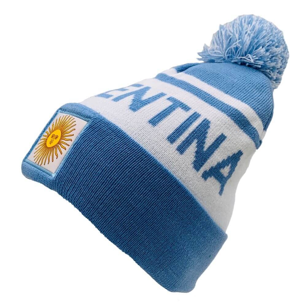 COUVER Soccer Team Country Beanie Pom Pom Beanie, Cuff 12 inch - Argentina Light Blue