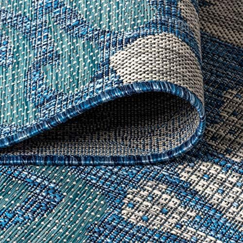 JONATHAN Y SMB110C-5 Zinnia Modern Floral Textured Weave Indoor Outdoor Area-Rug Bohemian Coastal Easy-Cleaning Bedroom Kitchen Backyard Patio Non Shedding, 5 X 8, Navy/Aqua